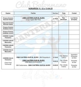 CBM Cantera Sur El Ejido horarios 11, 12 y 13-04-25