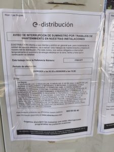 Cartel de corte de luz en Las Negras