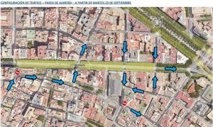 Paseo de Almeria en obras configuracion del trafico