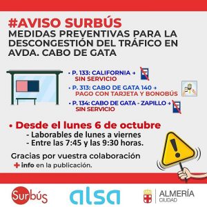 Cartel Almeria Av Cabo de Gata medidas preventivas para el tráfico rodado