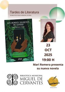 Cartel Mari Romera en la biblioteca de Berja presenta su novela.