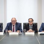 Cuatro de los cinco rectores del Campus de Excelencia Internacional Agroalimentario Andaluz ceiA3: de izquierda a derecha, Casimiro Mantell Serrano; el rector de Córdoba y presidente del ceiA3, Manuel Torralbo Rodríguez; el rector de la Universidad de Almería, José Joaquín Céspedes Lorente, y el rector de la Universidad de Jaén, Nicolás Ruiz Reyes.