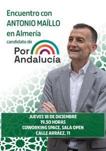 Cartel anuncio de IU Almeria encuentro con Maillo