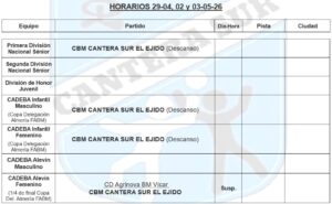 Horarios Cantera Sur Ejido