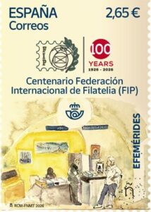 Correos sello que conmemora el centenario de la Federación Internacional de Filatelia