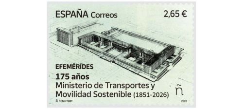 Correos sello 175 años Mº Transportes